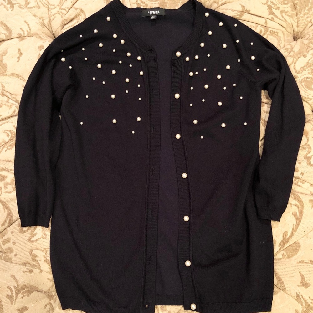 Navy blue cardigan with pearls (XS)
